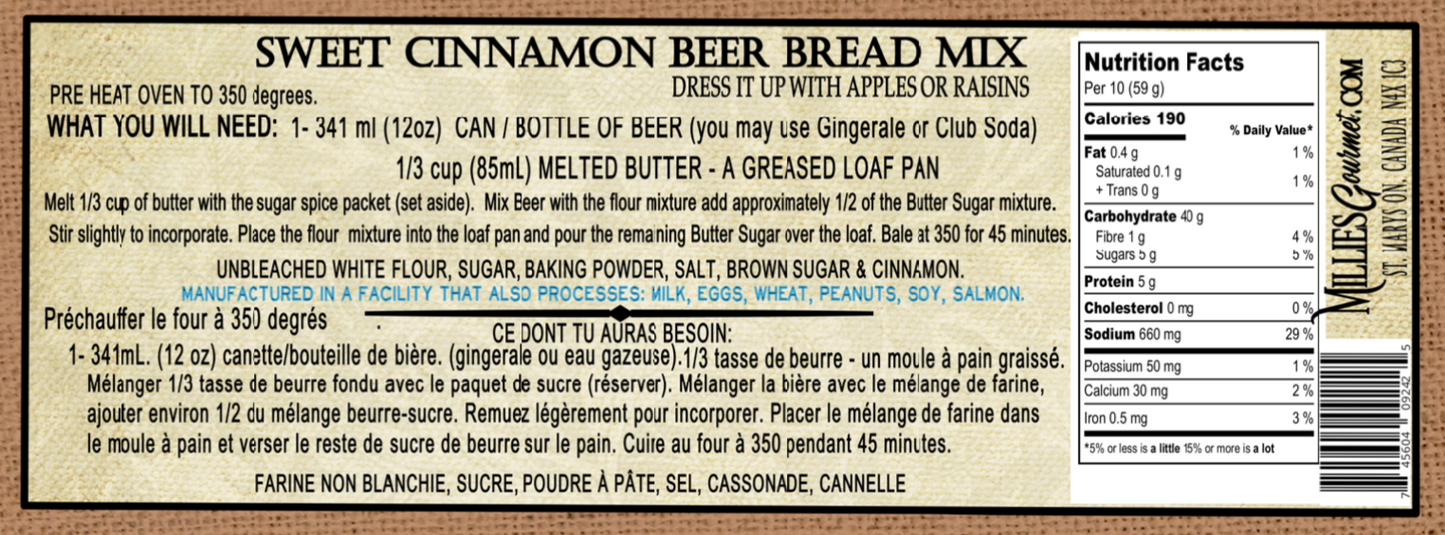Sweet Cinnamon Beer Bread Mix