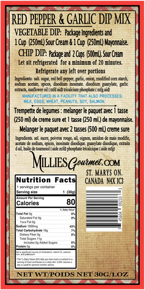 Roasted Red Pepper & Garlic Dip Mix Wholesale Case of 18